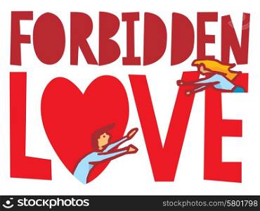 Cartoon illustration of couple in forbidden love struggling to be together