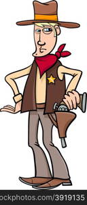 Cartoon Illustration of Cowboy Sheriff Character