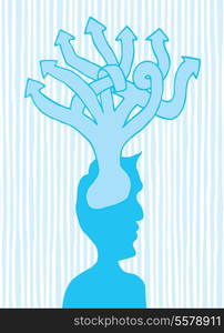 Cartoon illustration of creative thoughts exiting a head or brain