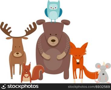 Cartoon Illustration of Cute Animal Characters Group in the Scandinavian Style