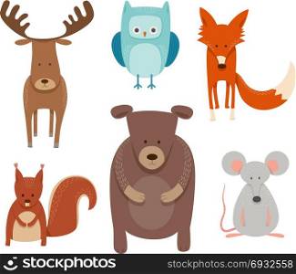 Cartoon Illustration of Cute Animal Characters in the Scandinavian Style