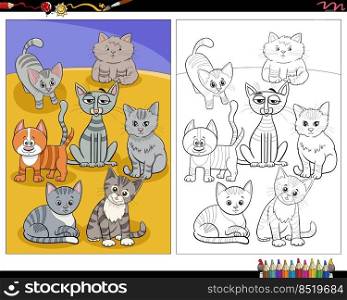 Cartoon illustration of cute cats animal characters coloring page