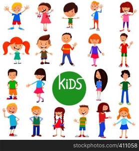 Cartoon Illustration of Cute Children and Teens Characters Large Set