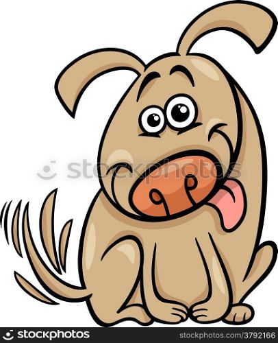 Cartoon Illustration of Cute Dog Wagging his Tail
