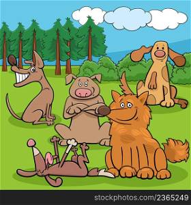 Cartoon illustration of cute dogs and puppies animal characters group