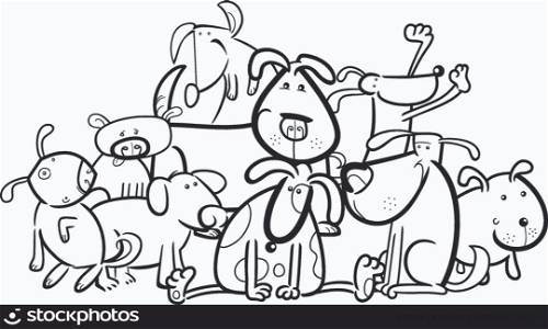 Cartoon Illustration of Cute Dogs or Puppies Group for Coloring Book