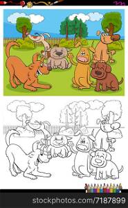 Cartoon Illustration of Cute Dogs Pets Animal Characters Group Coloring Book Page