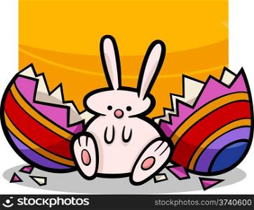 Cartoon Illustration of Cute Easter Bunny which Hatched from Paschal Egg