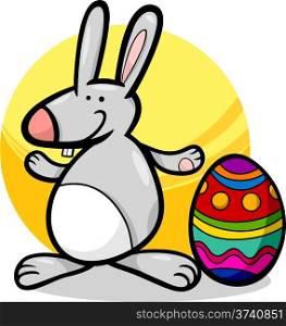 Cartoon Illustration of Cute Easter Bunny with Big Paschal Egg