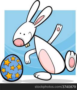 Cartoon Illustration of Cute Easter Bunny with Big Paschal Egg
