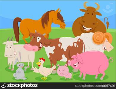 Cartoon Illustration of Cute Farm Animal Characters Group. cute farm animal characters group