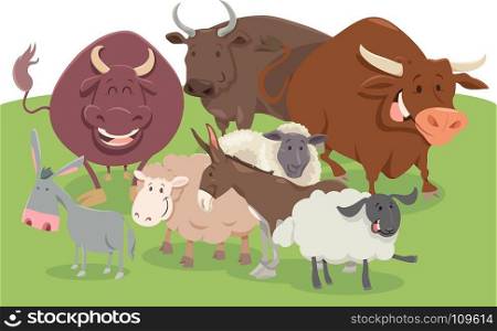 Cartoon Illustration of Cute Farm Animal Comic Characters Group