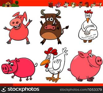 Cartoon Illustration of Cute Farm Animals Comic Characters Set