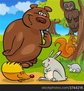 Cartoon Illustration of Cute Forest Wild Animals