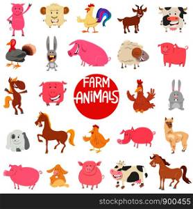 Cartoon Illustration of Cute Funny Farm Animal Characters Large Set