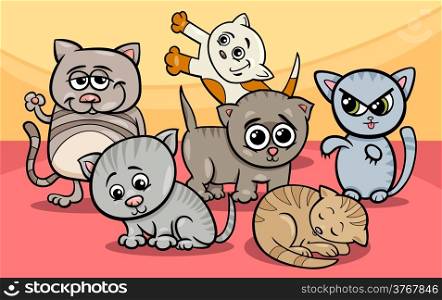 Cartoon Illustration of Cute Funny Kittens or Cats Group