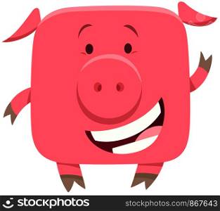 Cartoon Illustration of Cute Funny Pig or Piglet Farm Animal Character