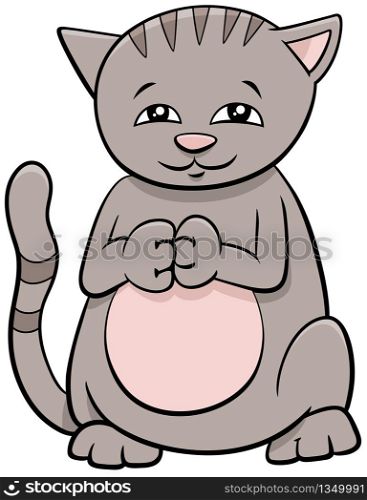 Cartoon Illustration of Cute Gray Cat or Kitten Comic Animal Character