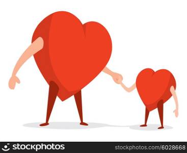 Cartoon illustration of cute heart father and son holding hands