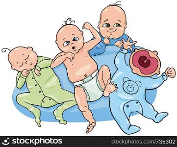 Cartoon Illustration of Cute Little Baby Children Group