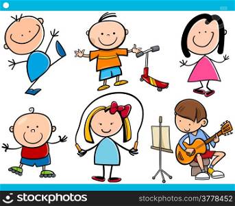 Cartoon Illustration of Cute Little Boys and Girls Children Characters Set