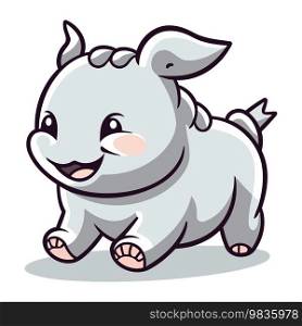 Cartoon Illustration of Cute Little Rhinoceros Animal Character