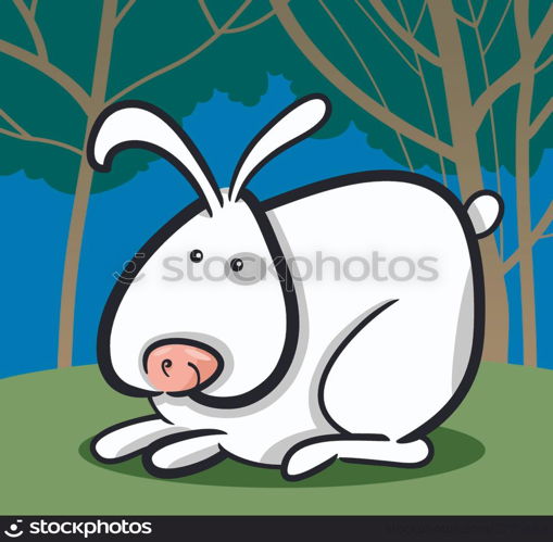 Cartoon Illustration of Cute Little White Bunny