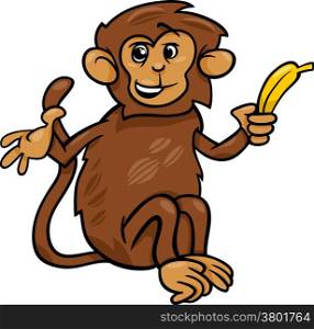 Cartoon Illustration of Cute Monkey with Banana