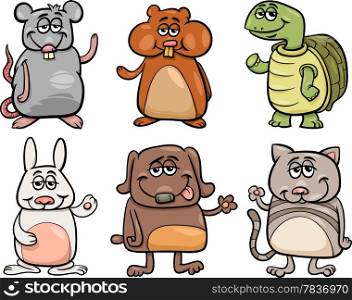 Cartoon Illustration of Cute Pets Animals Characters