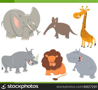 Cartoon Illustration of Cute Safari Animal Characters Set