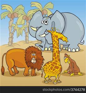 Cartoon Illustration of Cute Safari Wild African Animals Group