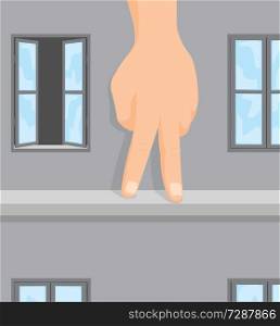 Cartoon illustration of depressed hand standing on ledge