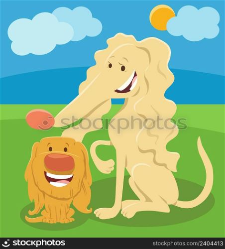 Cartoon illustration of dog animal character with cute little puppy