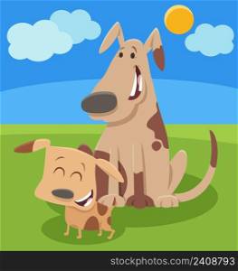 Cartoon illustration of dog animal character with happy little puppy