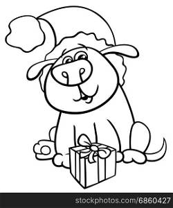 Cartoon Illustration of Dog Animal Character with present on Christmas Time