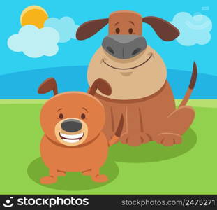 Cartoon illustration of dog mom animal character with cute little puppy