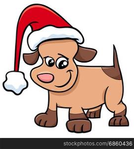 Cartoon Illustration of Dog or Puppy Animal Character on Christmas Time