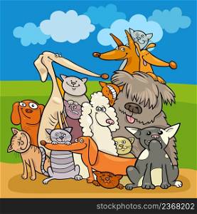 Cartoon illustration of dogs and cats animal characters group