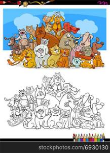 Cartoon Illustration of Dogs and Cats Animal Characters Group Color Book Activity