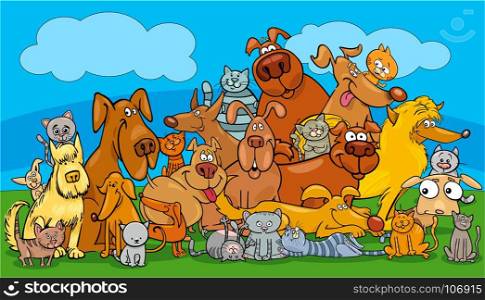 Cartoon Illustration of Dogs and Cats Animal Pet Characters Group