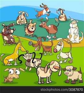Cartoon illustration of dogs and puppies animal characters group