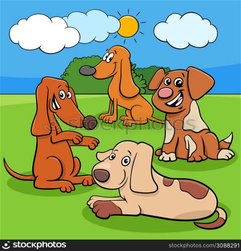 Cartoon illustration of dogs and puppies animal characters group