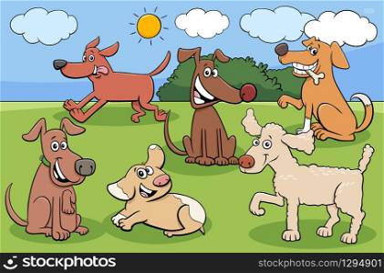 Cartoon Illustration of Dogs and Puppies Animal Comic Characters Group