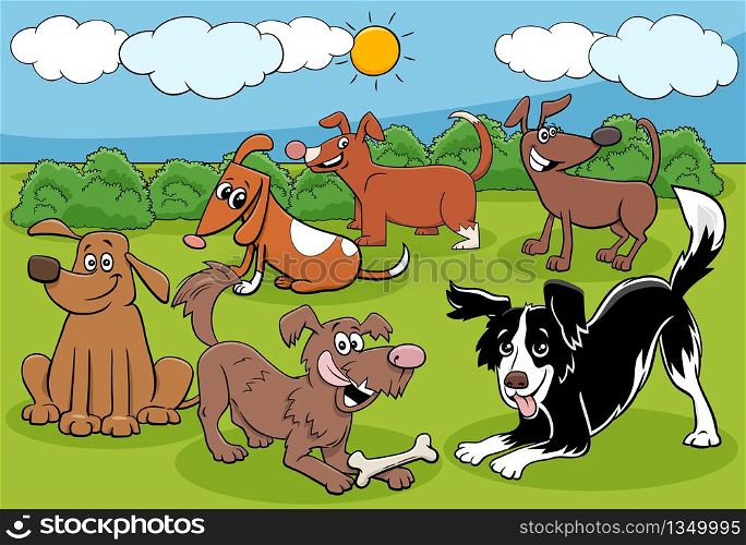 Cartoon Illustration of Dogs and Puppies Funny Animal Characters Group