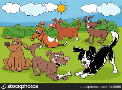 Cartoon Illustration of Dogs and Puppies Funny Animal Characters Group