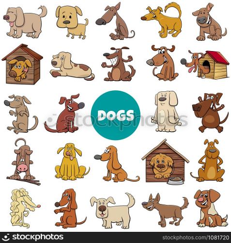 Cartoon Illustration of Dogs and Puppies Pet Animal Characters Big Collection