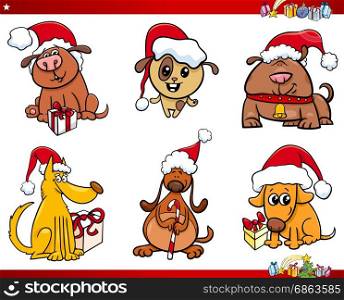 Cartoon Illustration of Dogs Animal Characters on Christmas Time Set