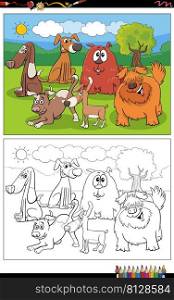 Cartoon illustration of dogs animal comic characters group coloring book page