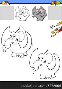 Cartoon Illustration of Drawing and Coloring Educational Activity for Children with Elephant Animal Character