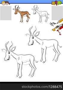 Cartoon Illustration of Drawing and Coloring Educational Activity for Children with Funny Impala Animal Character
